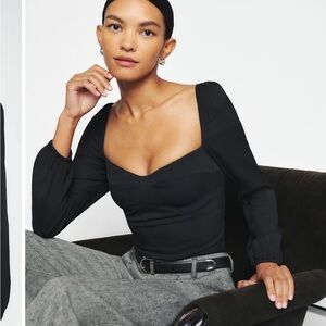 Reformation Reigb Black Puff Sleeve Blouse